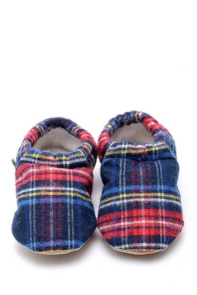 First Step Plaid Patterned Non-Slip Sole Winter Booties Blue F-823