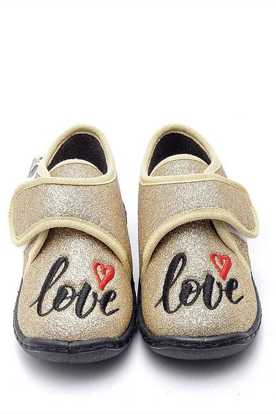 First Step Gold Love Embroidered Children's Panduf