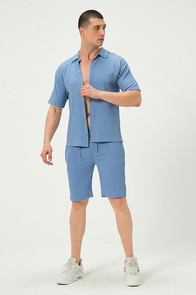1434 Polo State Μπλε ανδρικό σορτς Regular Fit - Crinkle Fabric