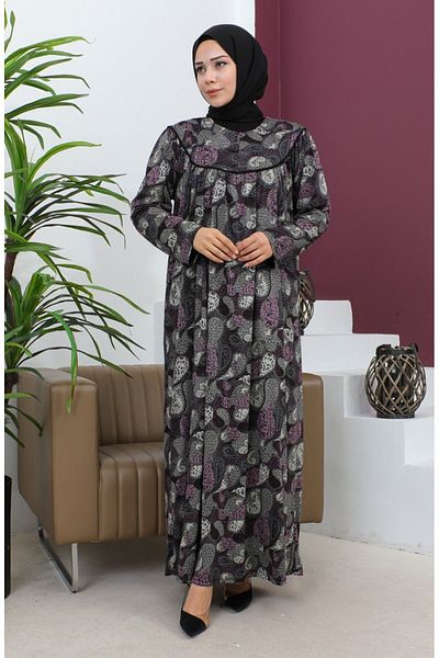 Gelince Φόρεμα Adile Plus Size με σχέδιο χτενισμένο βαμβακερό 4470
