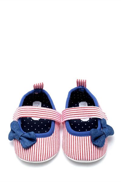 First Step Ribbon Striped Baby Booties-red-g-2293