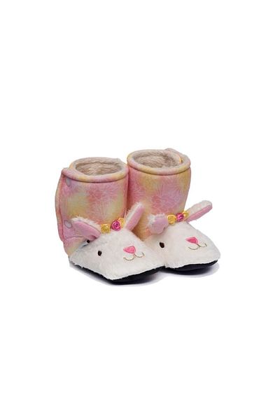 First Step Pink Rabbit Patterned Furry Home Boots-f-821