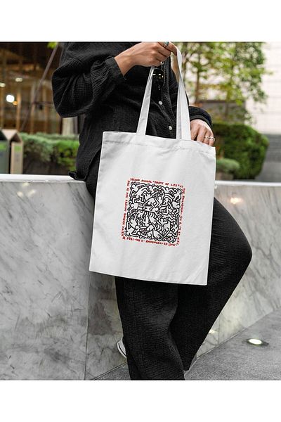 daystore Ακατέργαστη υφασμάτινη τσάντα Keith Haring Pop Art