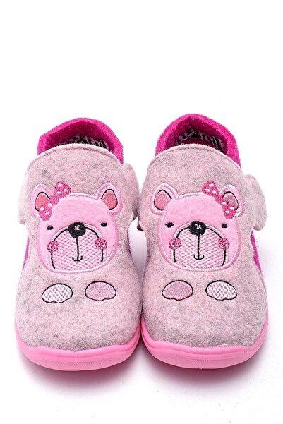First Step Rosa-fuchsia Teddybär bestickte Kinderhausschuhe aus Filz