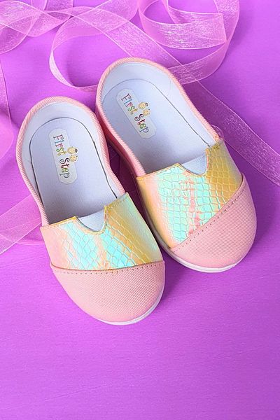 First Step حذاء أطفال كتان مزين بالترتر على شكل سمكة-بودرة-f-484