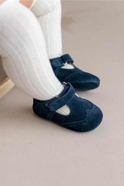 First Step Mocasin din piele naturală albastru bleumarin cu model Velcro Pantofi pentru bebeluși First Step-d-467