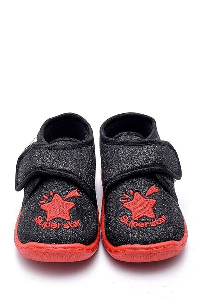 First Step Black Super Star Embroidered Children's Panduf