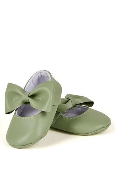First Step Green Baby Girl Faux Leather Bow Ballerina Booties First Step Shoes