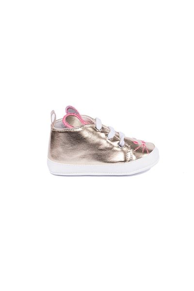 First Step Rabbit Embroidered Gold Patent Leather Booties
