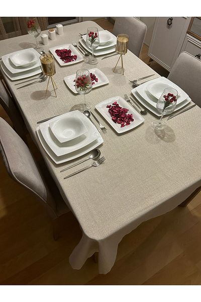 Zeren Home Gold Glitter Polyester Linen Tablecloth