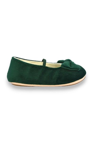 First Step Green Velvet Baby Girl Elastic First Step Ballerinas-F-543