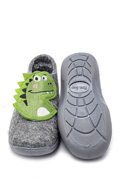 First Step Three Dimensional Gray Dinosaur Embroidered Felt Children's Slippers