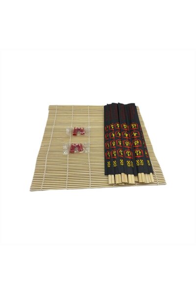 TRENDY Siyah Chopstick 10 Ad Chopstick Aparatı 2 Ad Sushi Mat Sushi Sarma Has...