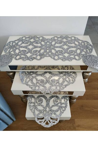 SEHARA 1 τεμ. 70x33cm Runner, 2 τεμ. 32x42cm Κάλυμμα Φωλιάσματος/Σύνολο 3 Τεμάχια/Ασημί ασημί