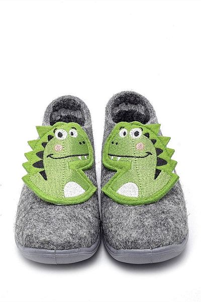 First Step Three Dimensional Gray Dinosaur Embroidered Felt Children's Slippers