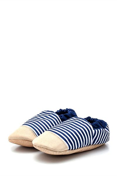 First Step Cotton Lined Non-Slip Sole Booties-navy blue Striped-f-838