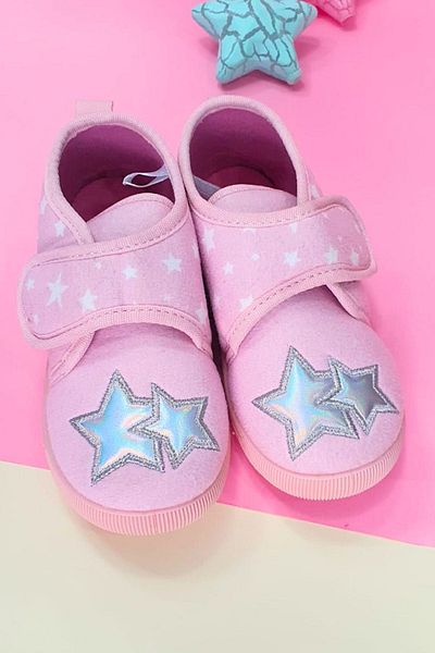 First Step Παντόφλες Velcro για κορίτσια Pink Star-F-727