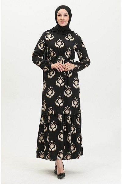 Gelince Alisa Farbalı Belted Viscose Dress