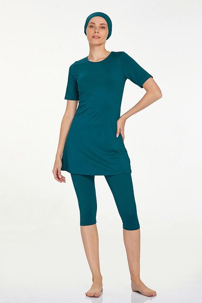 REMSA Dark Green Walt 0572 - Μαγιό με κοντομάνικο καλσόν και ημίκλειστο