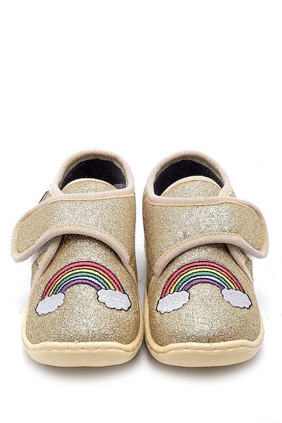 First Step Gold Rainbow Embroidered Children's Slippers