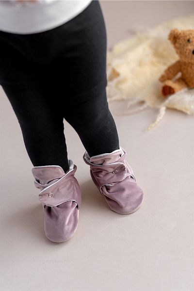 First Step Velvet Anti-Slip Base, Cotton Lined, Dusty Rose Panduf with Snap Fasteners - F-870