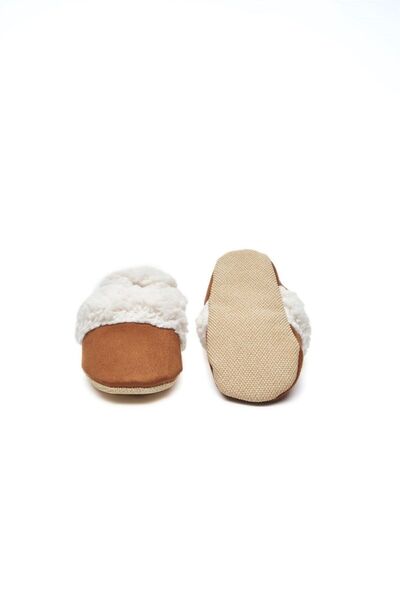 First Step Faux Wool Plush Cinnamon Suede Anti-Slip Sole Booties