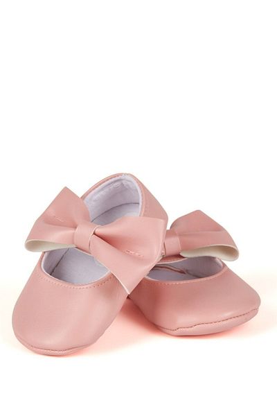 First Step Pink Baby Girl Faux Leather Bow Ballerina Booties First Step Shoes