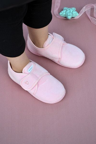 First Step Pink Heart Embroidered Girl's Velcro Panduf-F-729