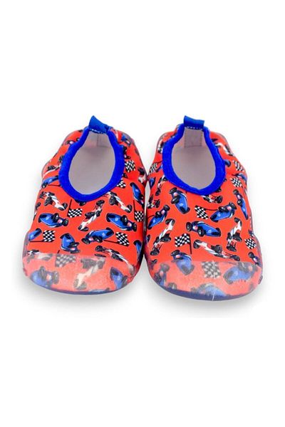 First Step Racing Car Patterned Red Boys' Non-Slip Sole Sea Shoes-F-7000