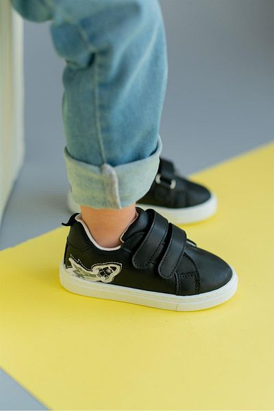 First Step Rocket Embroidered Velcro Black Boy's Casual Sneaker Sports Shoes-s-1002