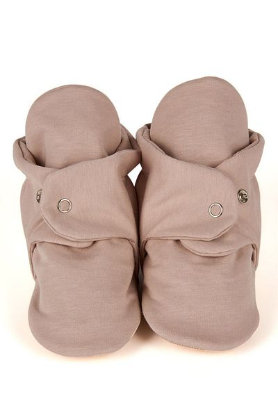 First Step Organic Cotton Mink Color Slippers with Non-Slip Bottom Snaps