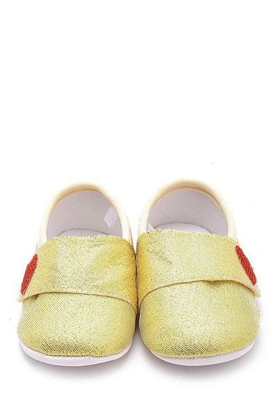 First Step Baby Girl Red Heart Gold Booties-g-2248