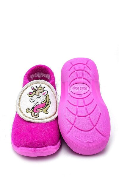 First Step Three Dimensional Fuchsia Unicorn Embroidered Felt Children's Slippers