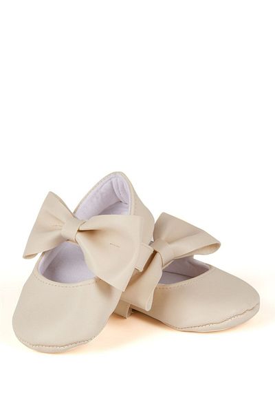 First Step Cream Baby Girl Faux Leather Bow Ballerina Booties First Step Shoes