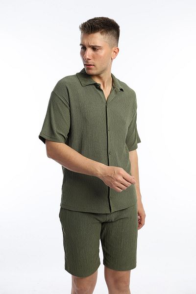 Polo State Green Men's Crinkle Shirt and Shorts Set