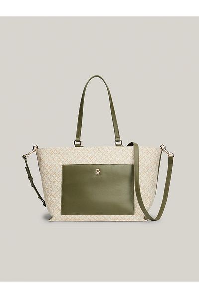 Tommy Hilfiger Green Women's Shoulder Bag - Logo Detail, Zipper and Multi-Pocket AW0AW16706-0H7