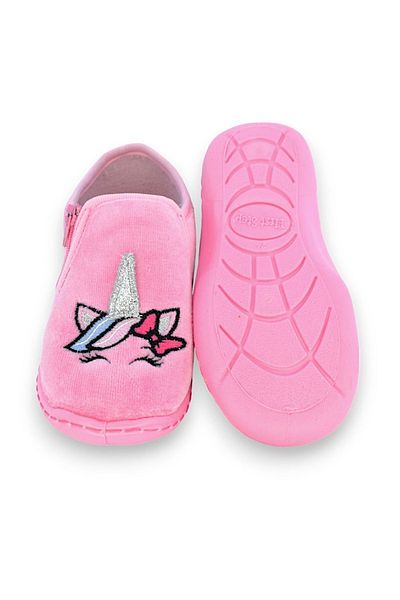 First Step Unicorn Embroidered Pink Girl's Zippered Slippers-F-745