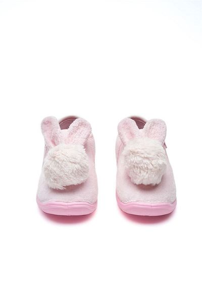 First Step Pompom Rabbit Zippered Velvet Slippers