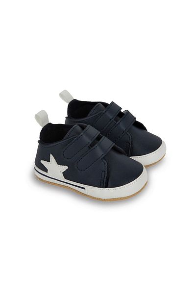 First Step White Star Navy Blue Baby Boy Velcro Booties First Step Shoes-g-2352