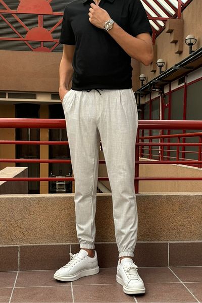inpool Stretchy Slim Fit Jogger Pants - Old Money Culture με πλισέ και ελαστικό στη μέση 24INP199D