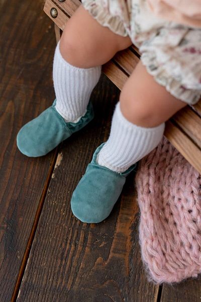 First Step Cotton Lined Velvet Anti-Slip Sole Booties-mint-green-f-847