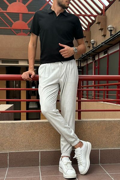inpool Stretchy Slim Fit Jogger Pants - Old Money Culture με πλισέ και ελαστικό στη μέση 24INP199D