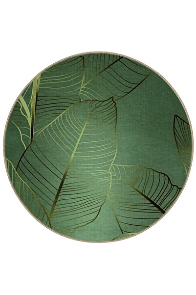 Rugs Modern Halı Shape Koleksiyonu Yuvarlak Yeşil Yaprak Desenli Dokuma Taban...