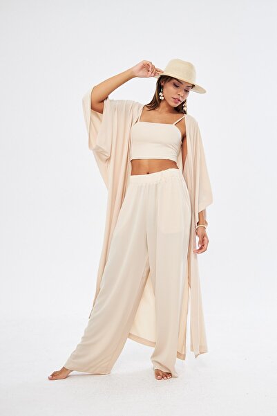 GIA - ART 3 Piece Kimono Bustier Set - Bone Color, Lower-Upper Set (MEDINE SILK)