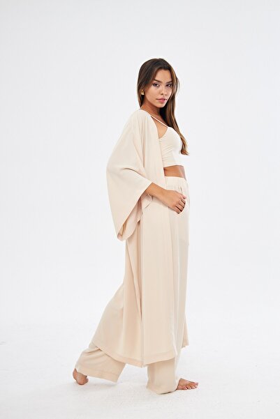 GIA - ART 3 Piece Kimono Bustier Set - Bone Color, Lower-Upper Set (MEDINE SILK)