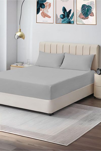 CASPARA طقم ملاءة مطاطية مزدوجة 180x200 - 2 كيس وسادة مقاس كبير