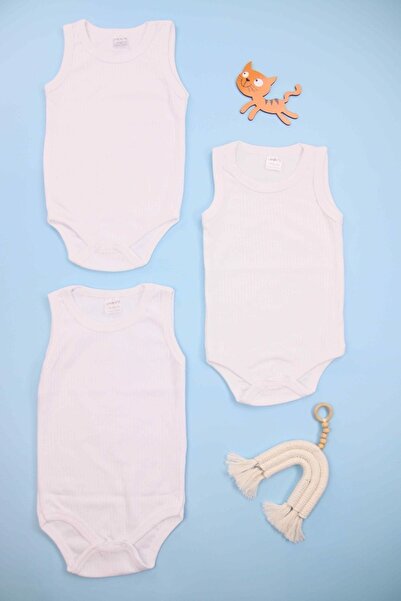 Lapies Fitilli Düz Beyaz 3'lü Bebek Çıtçıtlı Body/zıbın
