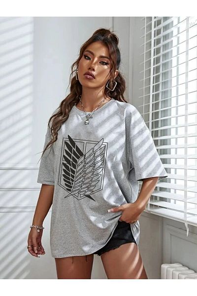 Modern Moda Τυπωμένο μαύρο T-Shirt λογότυπο Attack On Titan