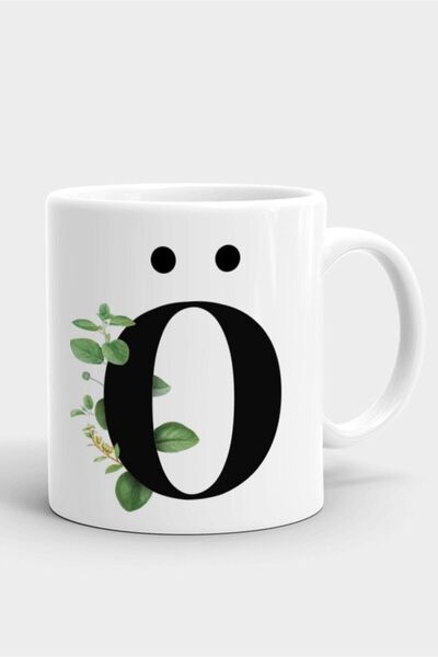 Fotografyabaskı White Porcelain Stylish Mug with Letter O, Elegant and Conven...
