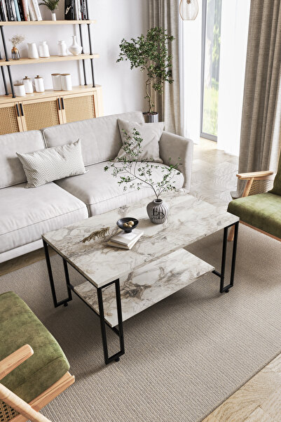 ED Efelez Design Orta Sehpa , Nury Tekerlekli Orta Sehpa Takımı , Siyah Metal...